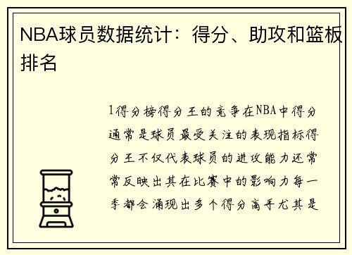 NBA球员数据统计：得分、助攻和篮板排名