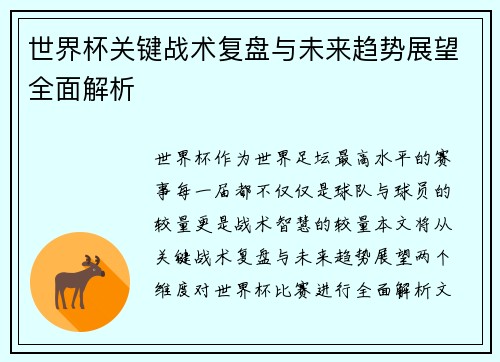 世界杯关键战术复盘与未来趋势展望全面解析